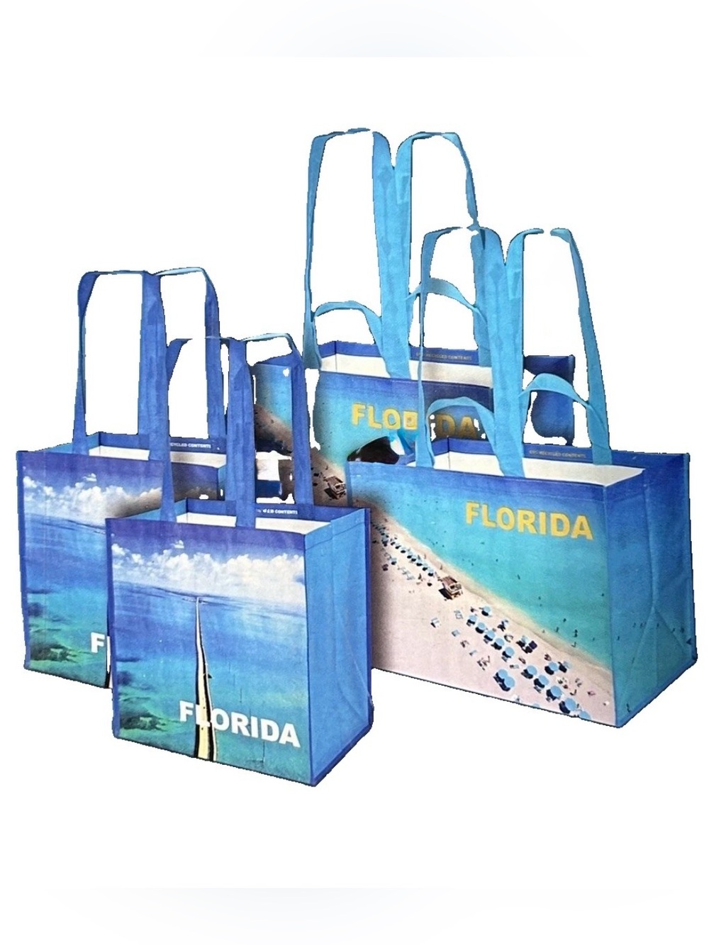 4 Florida Bags Keep Cool Reusable Shopping Tote Beach & 7 Mile Bridge-XL & L NEW